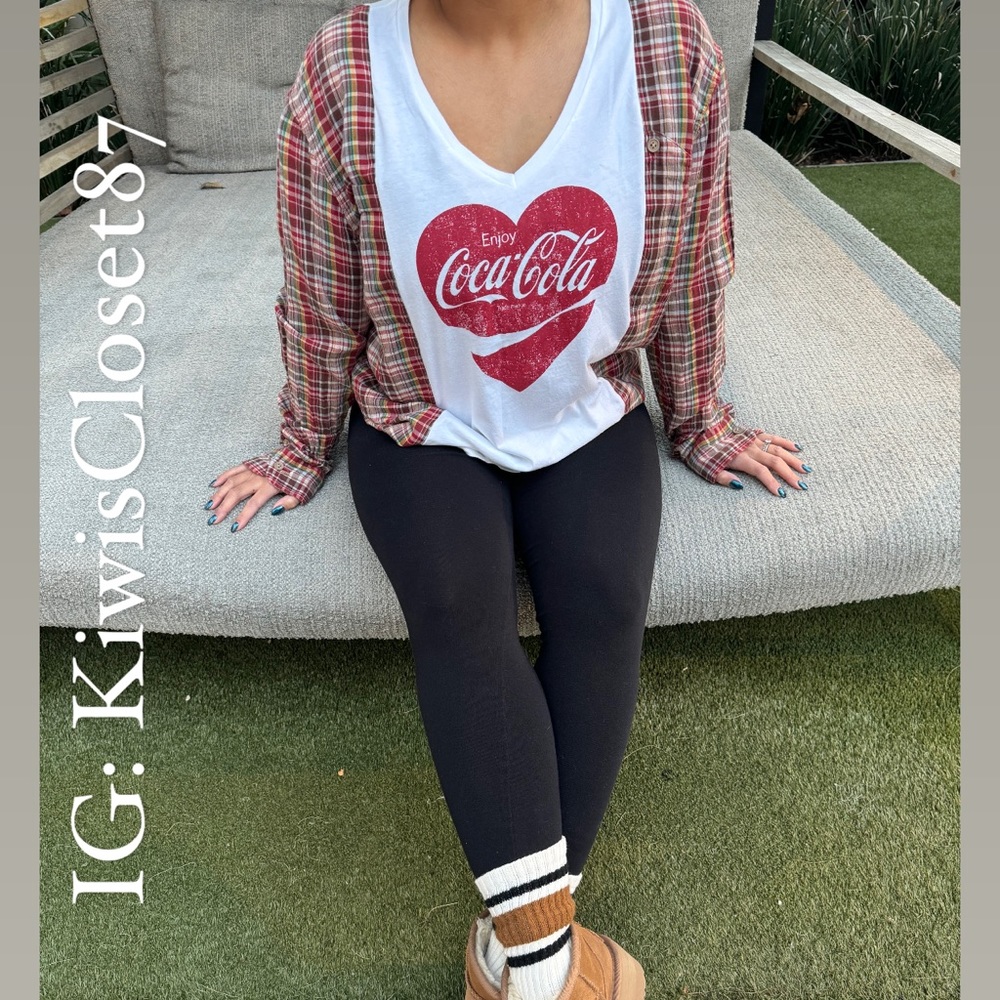 Coca-Cola long sleeve reworked flannel vneck tee